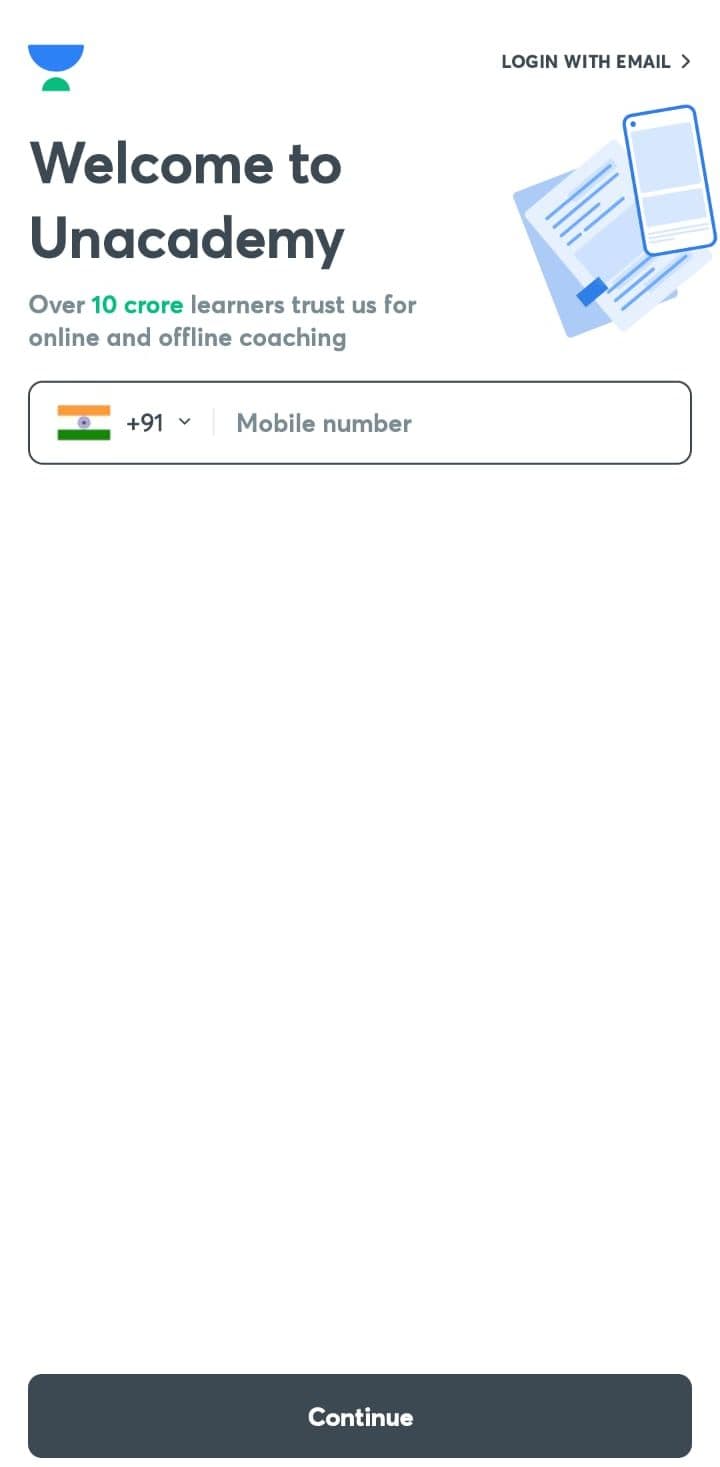 Unacademy app sign up