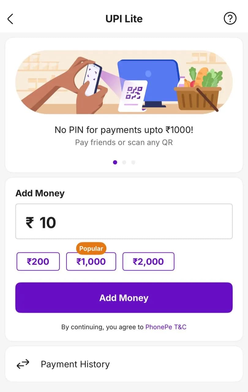PhonePe Add money