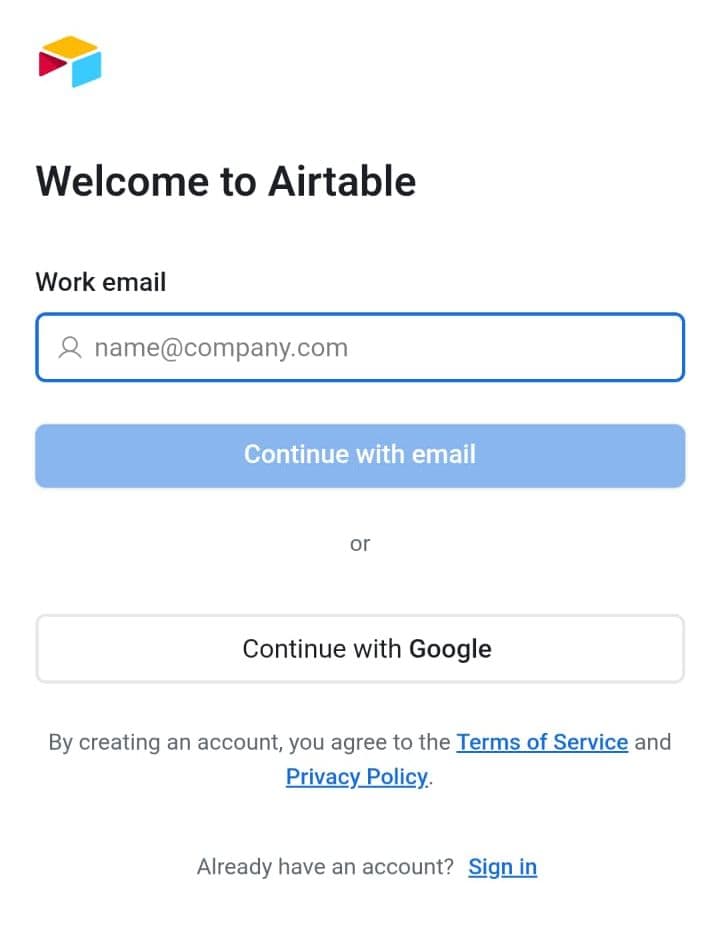 Airtable sign up