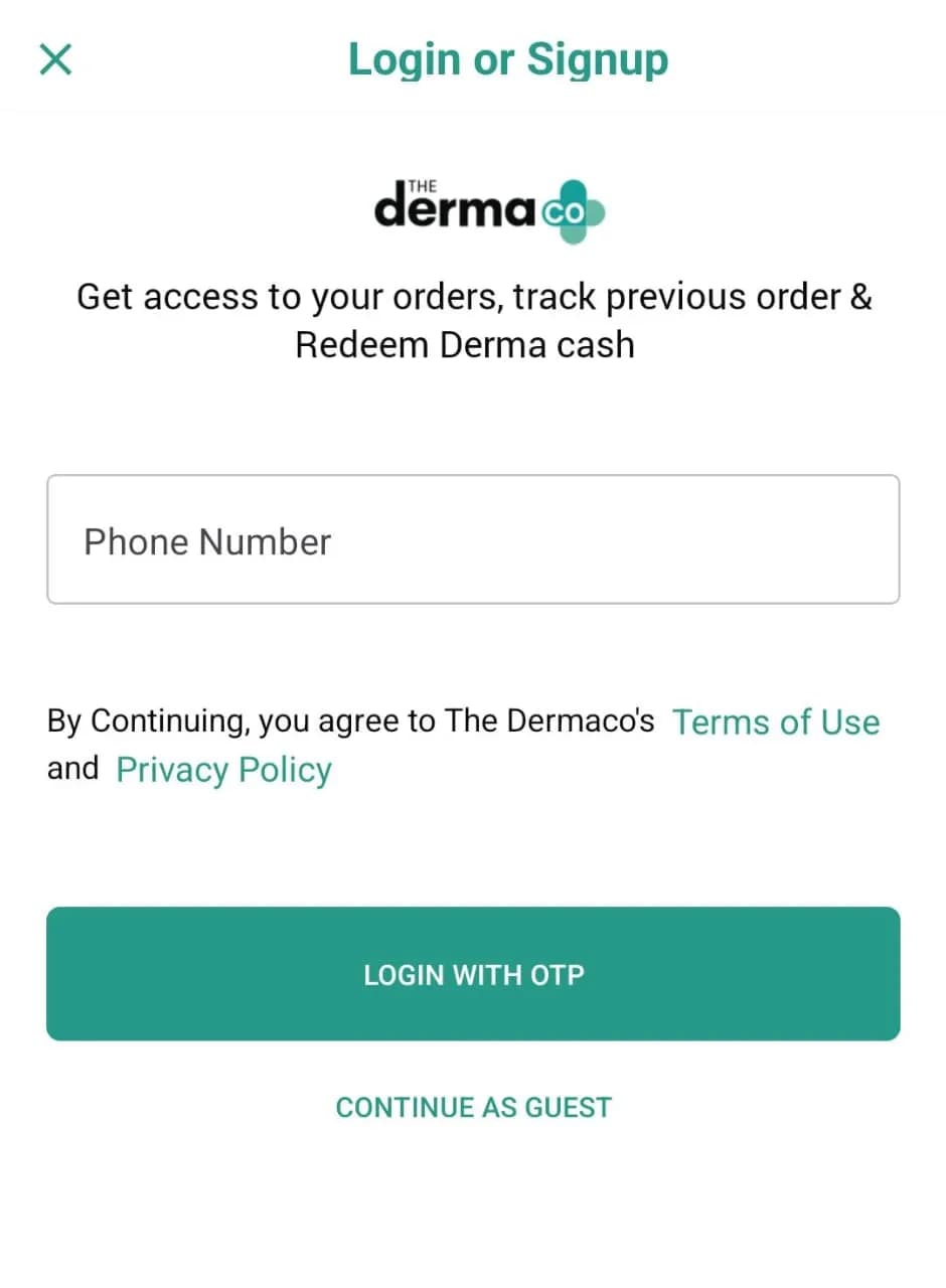 The Derma Co App sign up