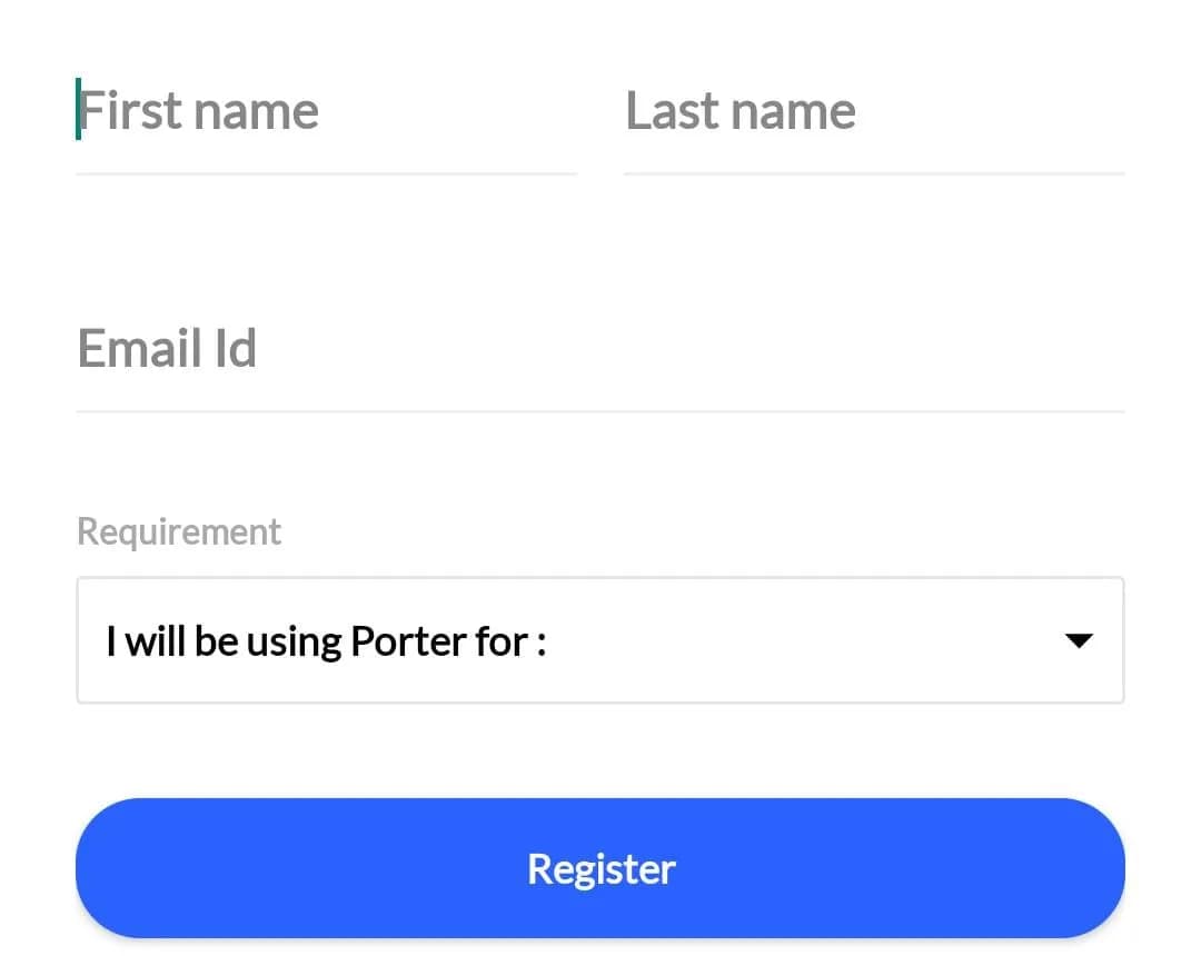 Porter App sign up 2025