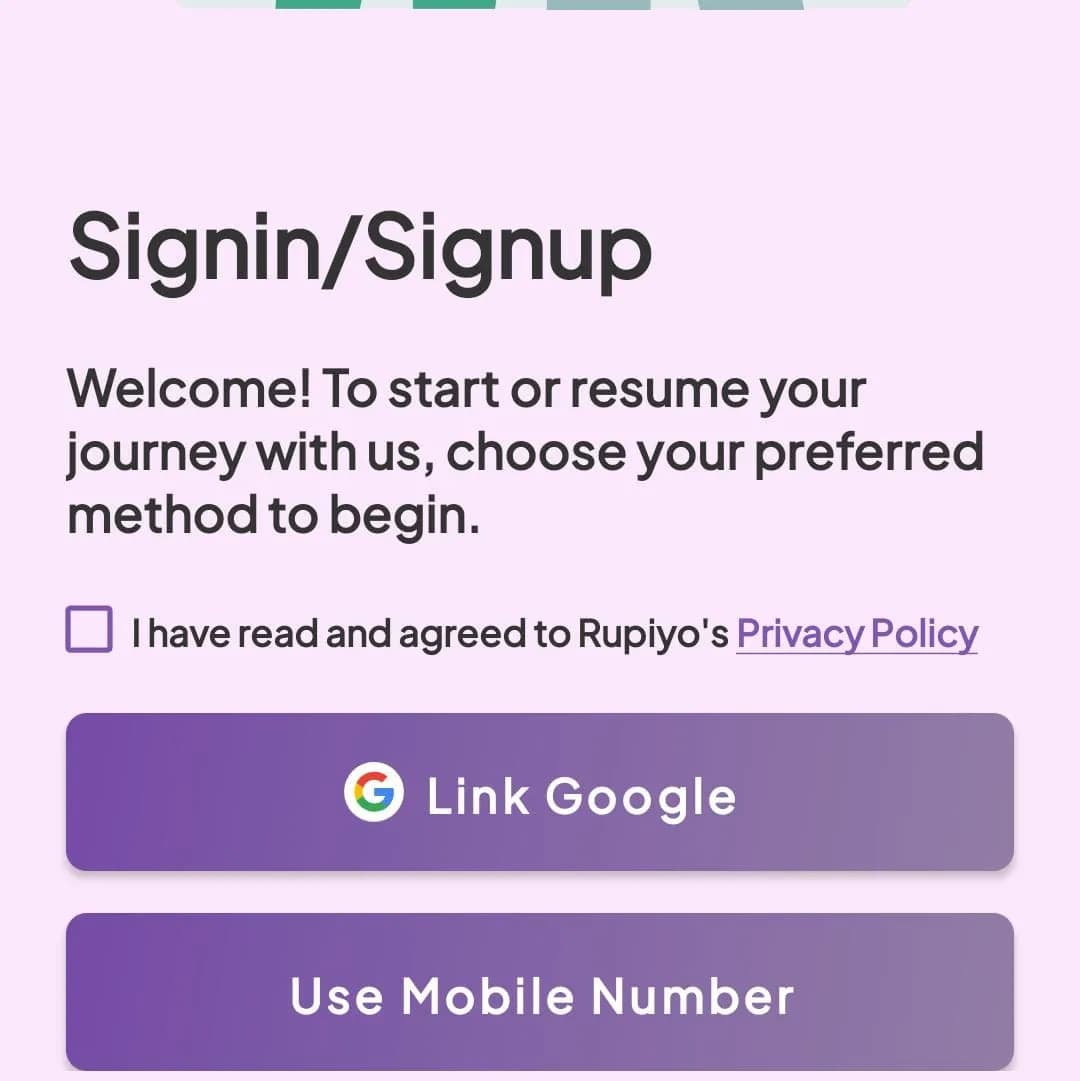 Rupiyo app sign up